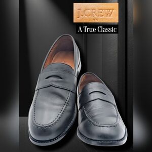 J.Crew Classic Penny Loafers Men Sz 10.5 Smooth Black Leather Slip-on Dress Shoe